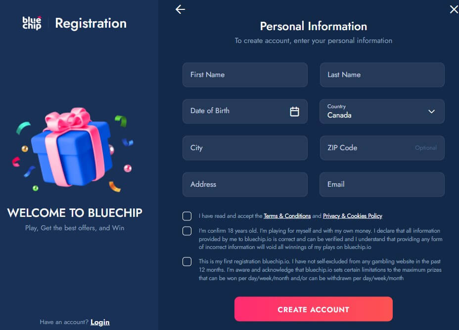 Account verification at Bluechip is a quick process