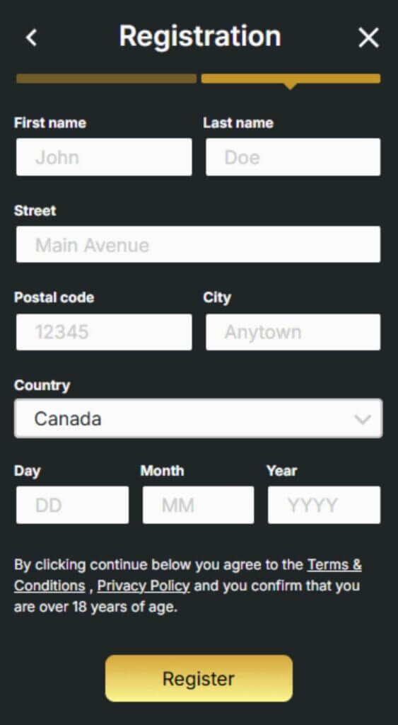 Bull Casino - Register New Player