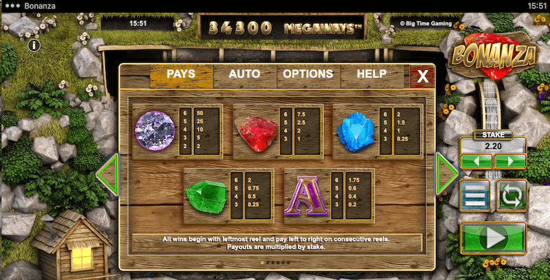 Bonanza accepts bets ranging from a minimum of C$0.2 to a maximum of C$20. Additionally, there's an autoplay feature providing up to 100 spins.