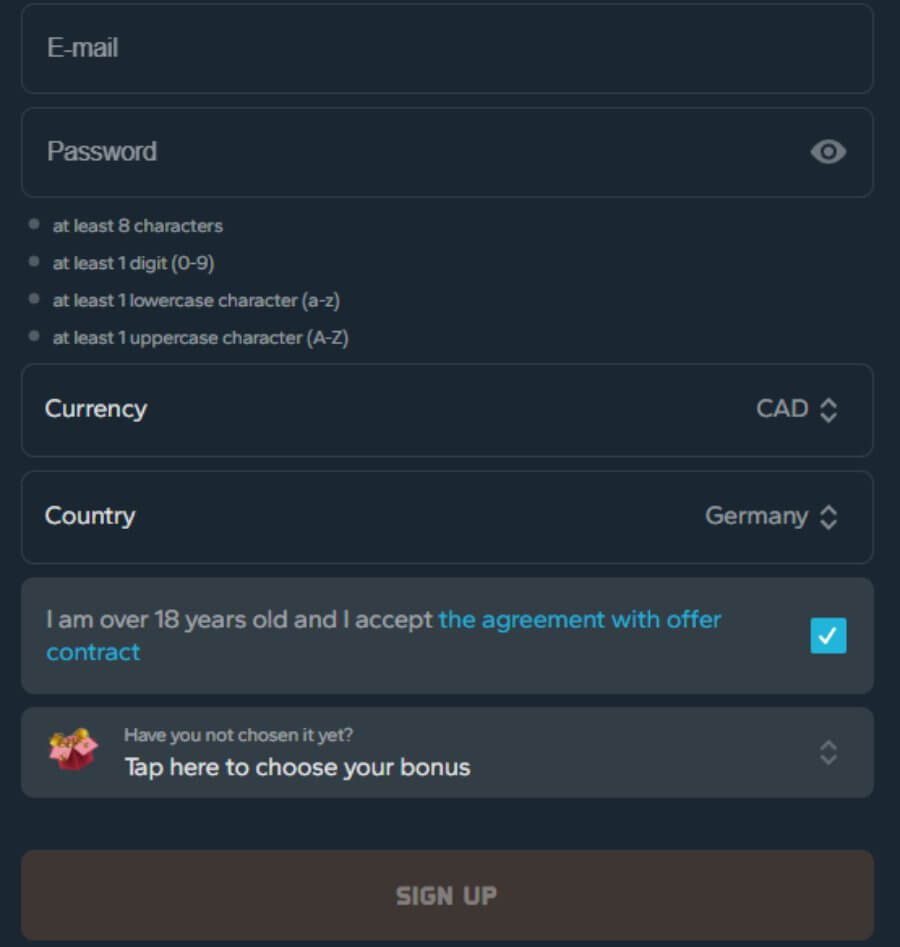 Galacticbets - Register New Player