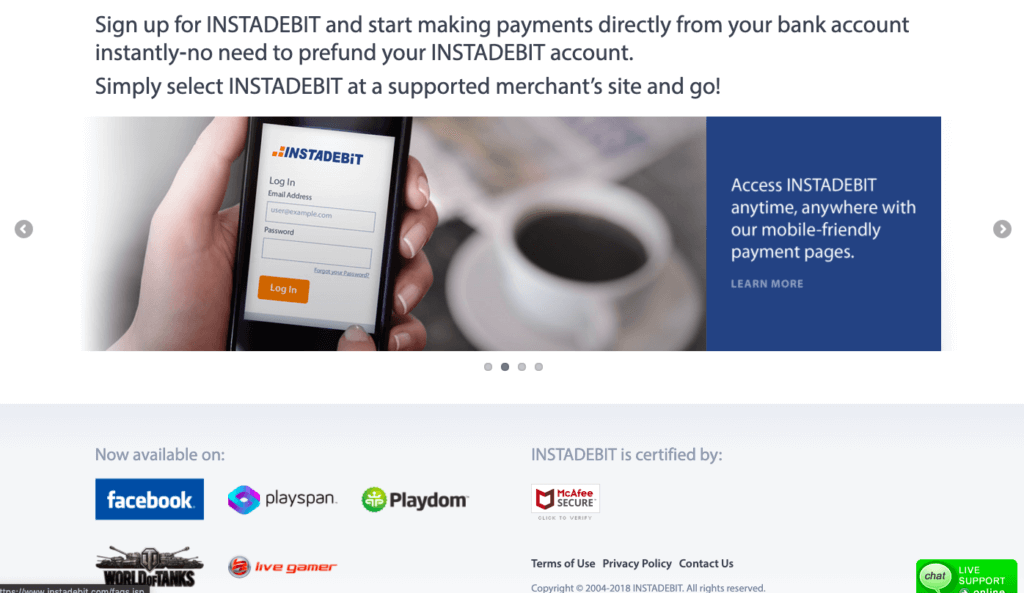 InstaDebit website