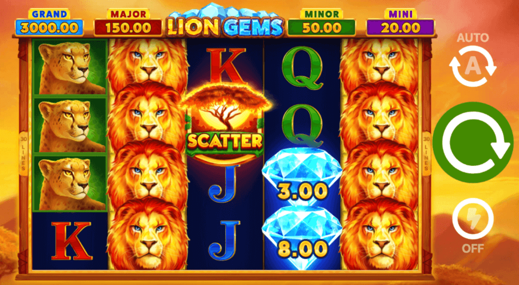 Engage with the Savanna theme in Canadian casino slots featuring Lion Gems Hold and Win.