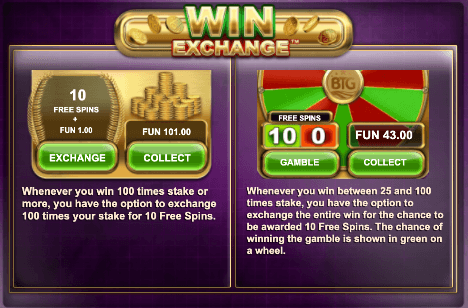 Dive into the win exchange feature in Max Megaways and trade winnings between 25x to 100x your bet for 10 free spins. This allows for a strategic gamble.