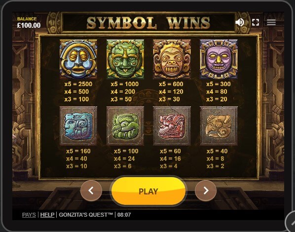 The slot includes eight symbols that enhance the Aztec theme perfectly. Low-paying symbols are inspired by animal carvings such as birds, snakes, alligators, and fish.