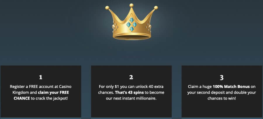 Explore further chances to strike it rich with your initial deposit starting at $1, which triggers 40 more spins on the Mega Money Wheel.