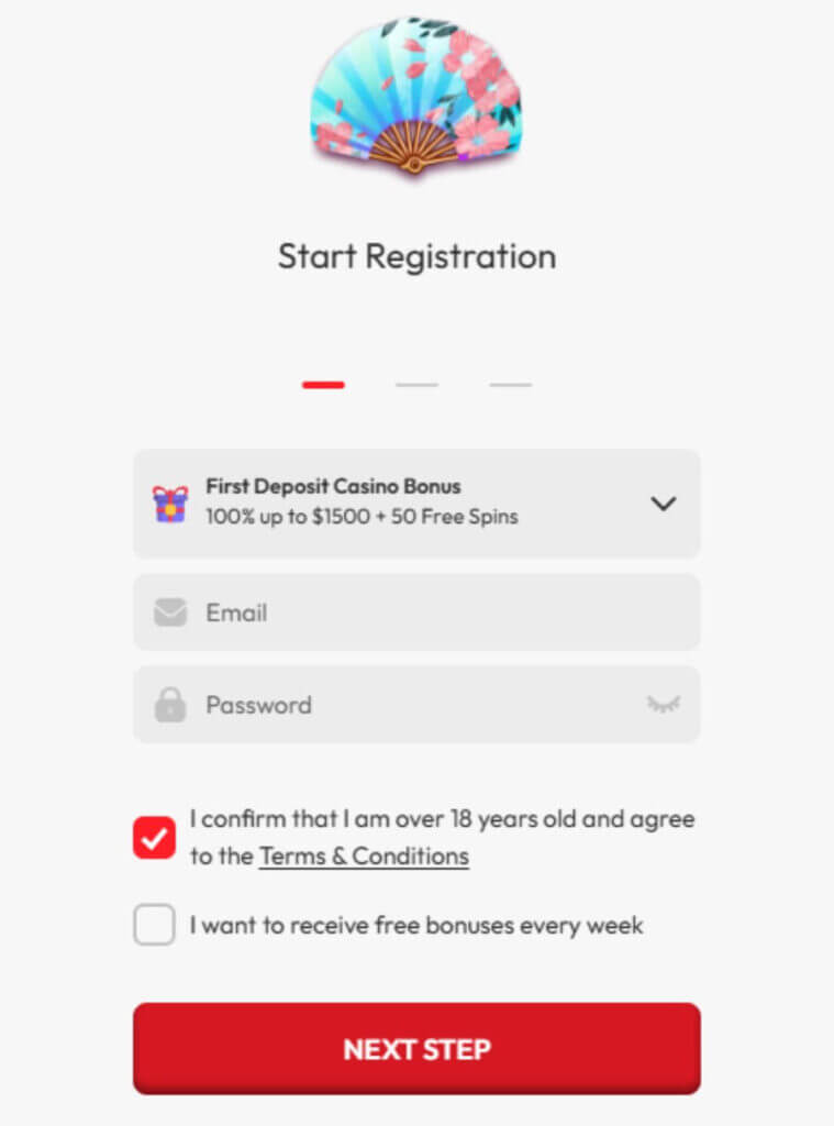 Sushi Casino - Register New Player