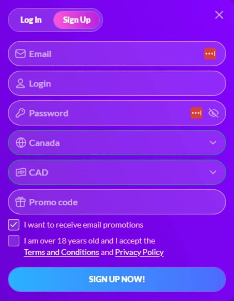 Tahiti Casino - Register New Player
