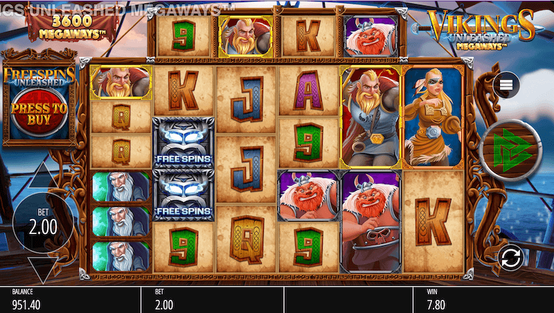 Vikings Unleashed Megaways continues its free spins, enhanced by multipliers.