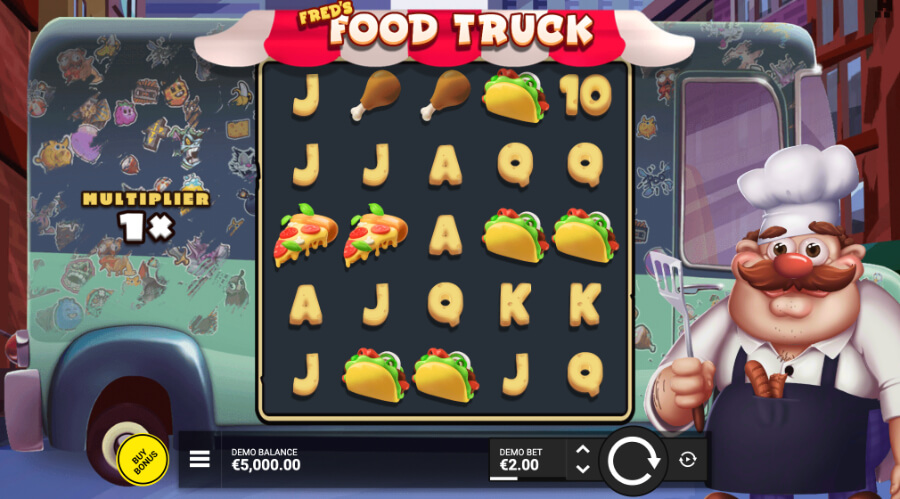 Fred's animated sequences like burger flipping and popcorn popping bring colorful flair to this engaging slot.