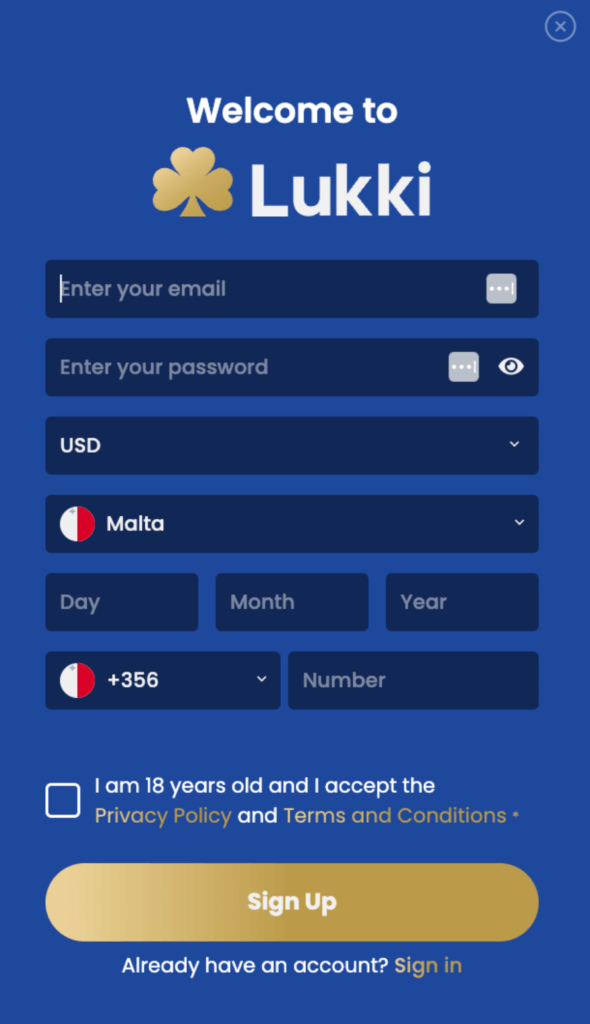 Upon clicking the Sign-Up button in the navigation menu, an entry form emerges for email registration and password creation.