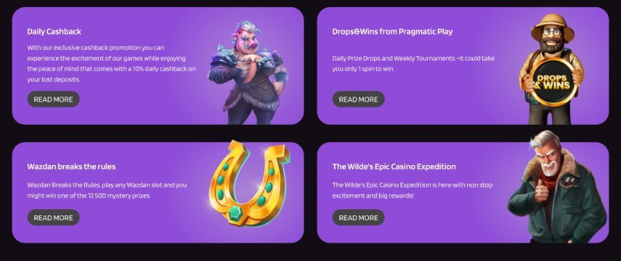 While no VIP club details are breezed through, we believe there’s an exclusive invite-only membership with perks like lifted withdrawal limits, given what’s sprinkled across the site’s terms.