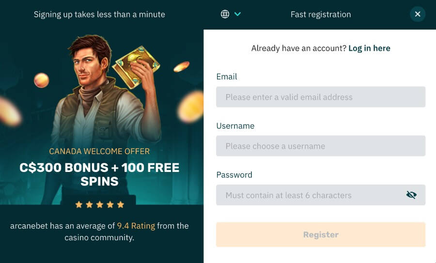 Arcanebet's sign-up is simple and quick, requiring only some personal details. Here's what you need to do: