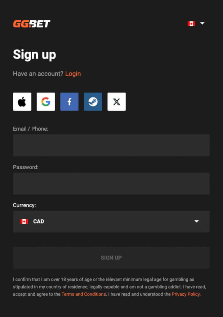 For Canadian players eager to join GGBet, visit the casino's site and follow these straightforward steps: