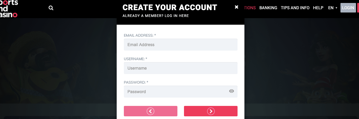 Sportsandcasino registration