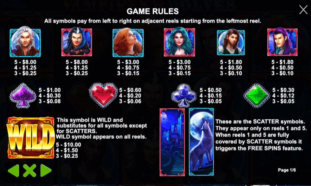 Highest to Lowest Payouts at Vampires vs Wolves Slot